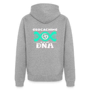 Geocaching - Unisex Premium Bio Zip Hoodie - Grau meliert - Hinten - Nico (187cm)
