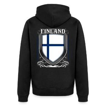 Finnland - Unisex Premium Bio Zip Hoodie - Schwarz - Hinten - Nico (187cm)