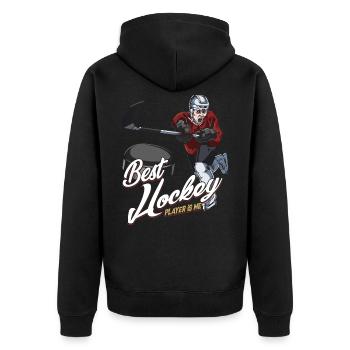 Eishockey - Unisex Premium Bio Zip Hoodie - Schwarz - Hinten - Nico (187cm)