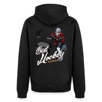 Best Ice Hockey Player | Eishockey Geschenkidee - Unisex Premium Bio Zip Hoodie - Schwarz - Hinten - Nico (187cm)