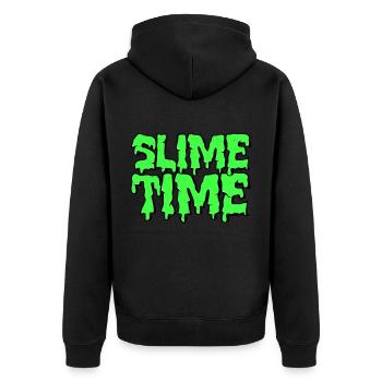 Slime Time | Schleim Glibber Wortwitz Geschenk - Unisex Premium Bio Zip Hoodie - Schwarz - Hinten - Nico (187cm)