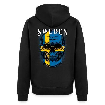 Schwedischer Totenkopf | Schweden Patriot Geschenk - Unisex Premium Bio Zip Hoodie - Schwarz - Hinten - Nico (187cm)
