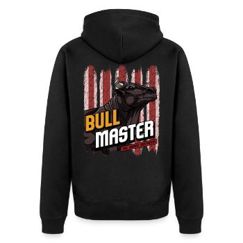 Bull Master | Männlichkeit Stiere Bulle Geschenk - Unisex Premium Bio Zip Hoodie - Schwarz - Hinten - Nico (187cm)
