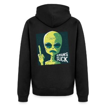 Alien Menschen Hasser - Unisex Premium Bio Zip Hoodie - Schwarz - Hinten - Nico (187cm)