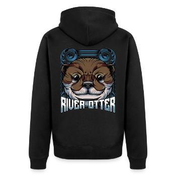Modern Seeotter | Trendy Waldbewohner Geschenk - Unisex Premium Bio Zip Hoodie - Schwarz - Hinten - Nico (187cm)