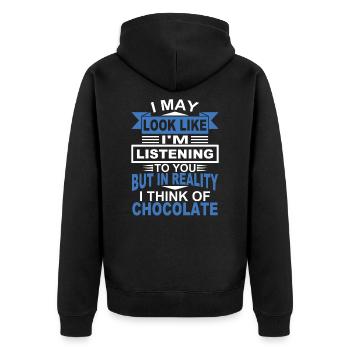 Schokolade - Unisex Premium Bio Zip Hoodie - Schwarz - Hinten - Nico (187cm)