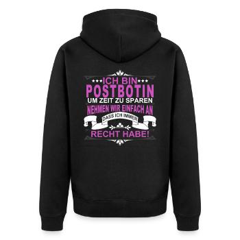 Postbotin Postbote Post Lustig Geschenk - Unisex Premium Bio Zip Hoodie - Schwarz - Hinten - Nico (187cm)