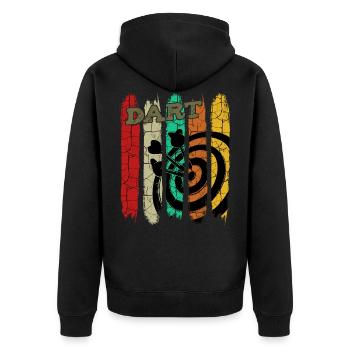 Retro Style Vintage Dartboard Darts Gift - Unisex Premium Organic Zip Hoodie - black - Back - Nico (187cm)