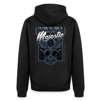 Modern Hirschkopf | Trendy Sonnenbrille Geschenk - Unisex Premium Bio Zip Hoodie - Schwarz - Hinten - Nico (187cm)