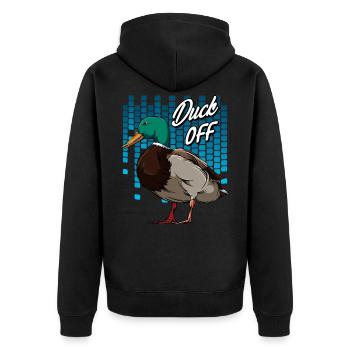 Trendy Duck Word Game | Duck off bird gift - Unisex Premium Organic Zip Hoodie - black - Back - Nico (187cm)