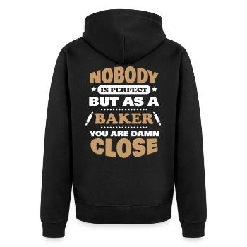 baker - Unisex Premium Organic Zip Hoodie - black - Back - Nico (187cm)