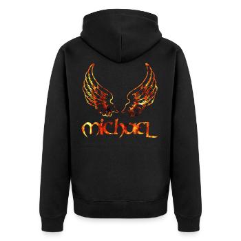 erzengel michael feuer - Unisex Premium Bio Zip Hoodie - Schwarz - Hinten - Nico (187cm)