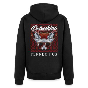 Fennek Fuchs - Unisex Premium Bio Zip Hoodie - Schwarz - Hinten - Nico (187cm)