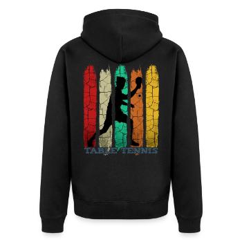 Retro Vintage Tischtennis Silhouette Geschenkidee - Unisex Premium Bio Zip Hoodie - Schwarz - Hinten - Nico (187cm)