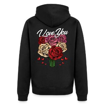 I Love You | Roses Declaration of Love Hearts Gift - Unisex Premium Organic Zip Hoodie - black - Back - Nico (187cm)