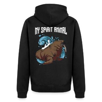 walrus - Unisex Premium Organic Zip Hoodie - black - Back - Nico (187cm)