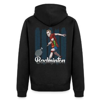 Badminton - Unisex Premium Organic Zip Hoodie - black - Back - Nico (187cm)