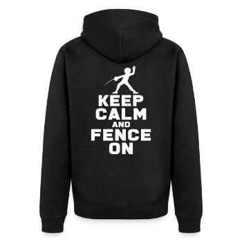 Keep Calm And Fence On | Fechten Duell Geschenk - Unisex Premium Bio Zip Hoodie - Schwarz - Hinten - Nico (187cm)
