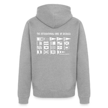 Signal Flagge Code Seefahrer - Unisex Premium Bio Zip Hoodie - Grau meliert - Hinten - Nico (187cm)