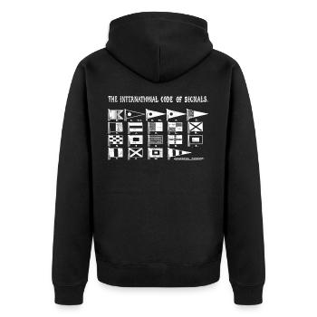 Signal Flagge Code Seefahrer - Unisex Premium Bio Zip Hoodie - Schwarz - Hinten - Nico (187cm)