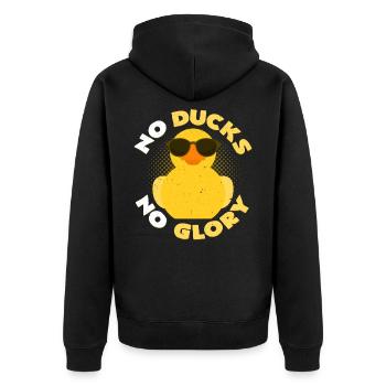 No Ducks No Glory | Gummiente Cool Zitat Geschenk - Unisex Premium Bio Zip Hoodie - Schwarz - Hinten - Nico (187cm)