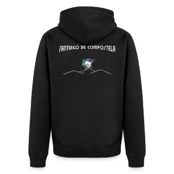 Vogel geht Jakobsweg - Santiago De Compostela - Unisex Premium Bio Zip Hoodie - Schwarz - Hinten - Nico (187cm)