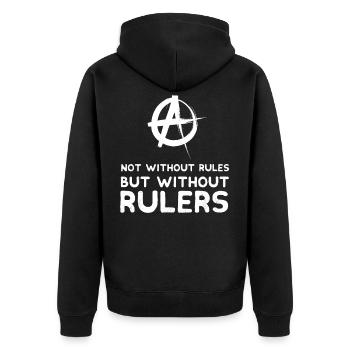 Anarchie - Unisex Premium Bio Zip Hoodie - Schwarz - Hinten - Nico (187cm)