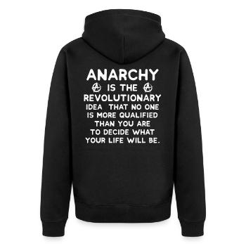 Anarchie - Unisex Premium Bio Zip Hoodie - Schwarz - Hinten - Nico (187cm)