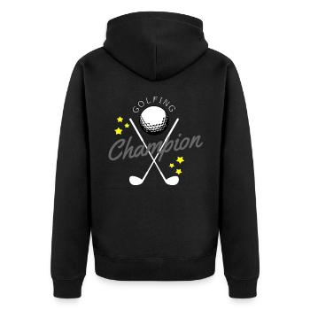 Golfing Champion-Golfer Golfball - Unisex Premium Bio Zip Hoodie - Schwarz - Hinten - Nico (187cm)
