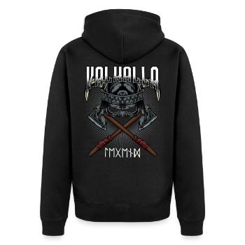 Valhalla Viking Äxte Helm Runen Walhall Geschenk - Unisex Premium Bio Zip Hoodie - Schwarz - Hinten - Nico (187cm)