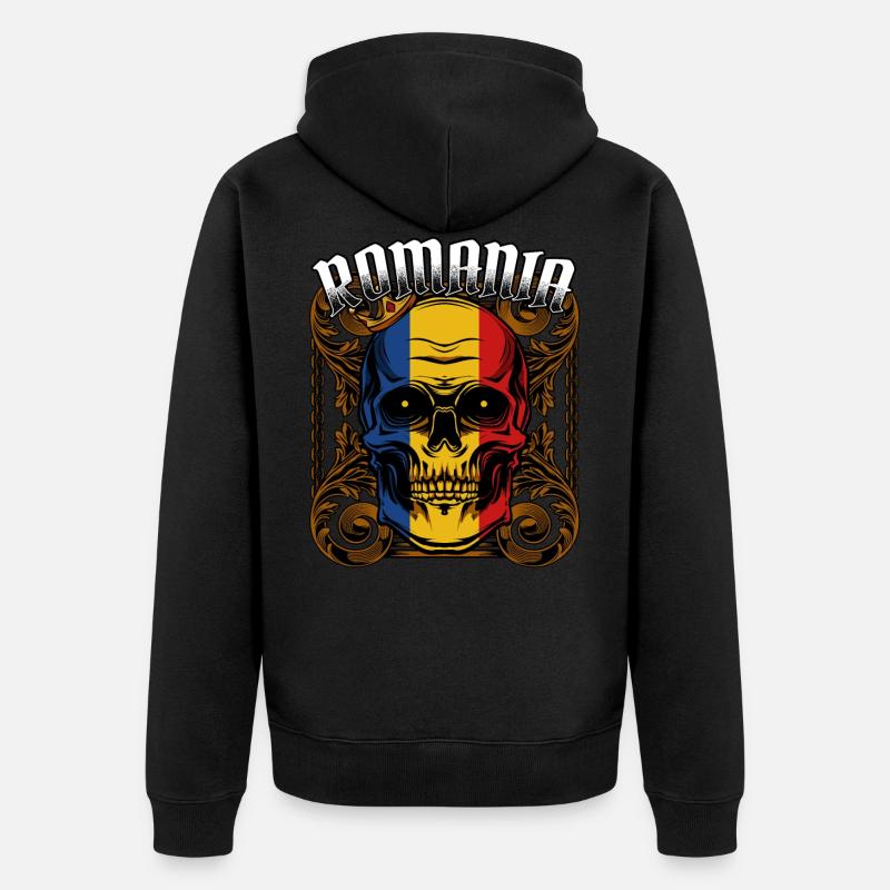 Crâne roumain cadeau Roumanie Bucarest - Veste à capuche bio Premium Unisexe - noir