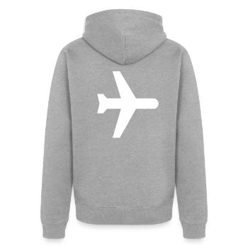 Airplan White - Unisex Premium Bio Zip Hoodie - Grau meliert - Hinten - Nico (187cm)
