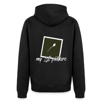 My first picture - Unisex Premium Bio Zip Hoodie - Schwarz - Hinten - Nico (187cm)