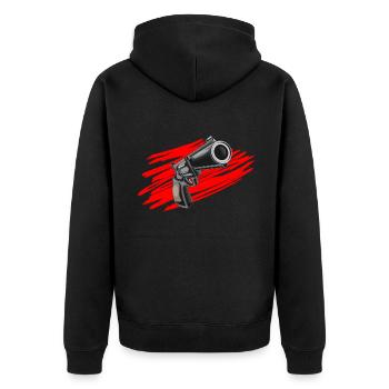 Pistole - Unisex Premium Bio Zip Hoodie - Schwarz - Hinten - Nico (187cm)