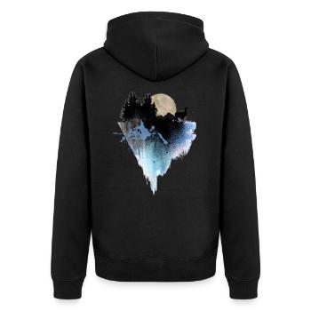 Lama sur la falaise au clair de lune - alpaga pleine lune - Veste à capuche bio Premium Unisexe - noir - Dos - Nico (187cm)