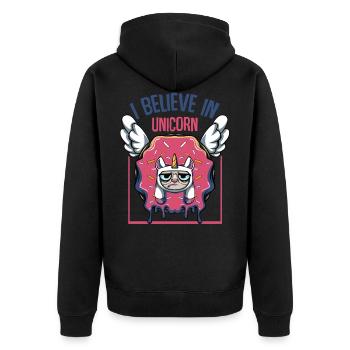 I Believe In Unicorn | Donut Katzen Candy Geschenk - Unisex Premium Bio Zip Hoodie - Schwarz - Hinten - Nico (187cm)