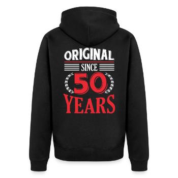 50ème anniversaire - Veste à capuche bio Premium Unisexe - noir - Dos - Nico (187cm)
