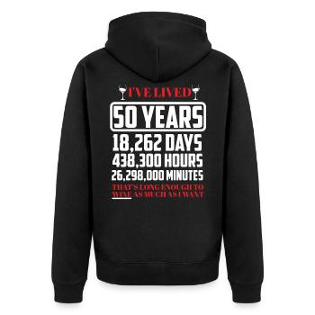 50ème anniversaire - Veste à capuche bio Premium Unisexe - noir - Dos - Nico (187cm)