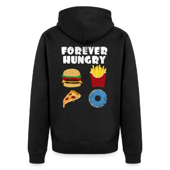 Forever Hungry | Hamburger Pommes Donut Geschenk - Unisex Premium Bio Zip Hoodie - Schwarz - Hinten - Nico (187cm)
