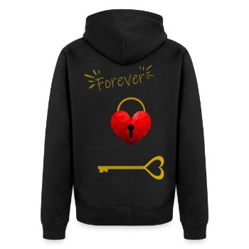 Heart with lock and key forever gold - Unisex Premium Organic Zip Hoodie - black - Back - Nico (187cm)