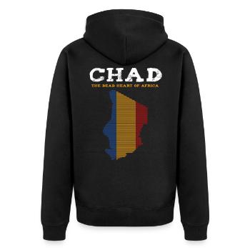 Tschad - Unisex Premium Bio Zip Hoodie - Schwarz - Hinten - Nico (187cm)