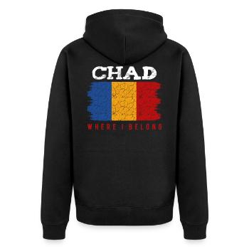 Tschad - Unisex Premium Bio Zip Hoodie - Schwarz - Hinten - Nico (187cm)
