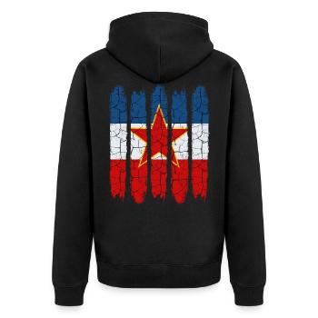 Trendy Jugoslawien Cool Nationalfarben Geschenk - Unisex Premium Bio Zip Hoodie - Schwarz - Hinten - Nico (187cm)