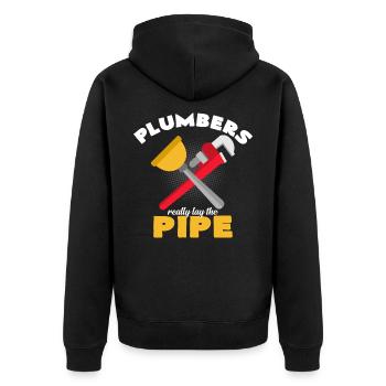 Klempner - Unisex Premium Bio Zip Hoodie - Schwarz - Hinten - Nico (187cm)