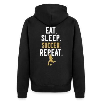 Fußball Lustige Coole Sprüche Repeat - Unisex Premium Bio Zip Hoodie - Schwarz - Hinten - Nico (187cm)