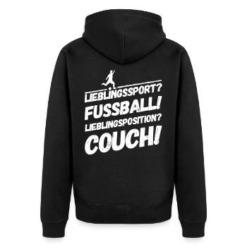 Fußball Lustige Coole Sprüche Couch - Unisex Premium Bio Zip Hoodie - Schwarz - Hinten - Nico (187cm)