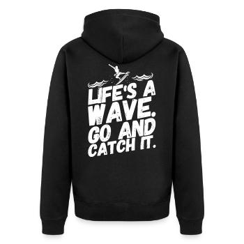 Surfen Surfer Surf Lustig Sprüche Welle - Unisex Premium Bio Zip Hoodie - Schwarz - Hinten - Nico (187cm)
