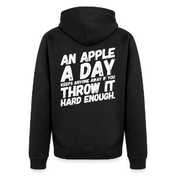 Lustige Coole Witzige Sprüche Apfel - Unisex Premium Bio Zip Hoodie - Schwarz - Hinten - Nico (187cm)