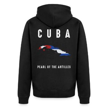 Kuba - Unisex Premium Bio Zip Hoodie - Schwarz - Hinten - Nico (187cm)