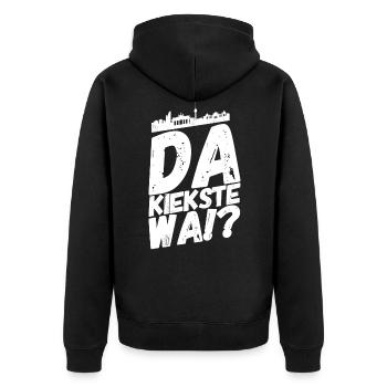 Berlin Berliner Lustige Sprüche Mundart Kiekste - Unisex Premium Bio Zip Hoodie - Schwarz - Hinten - Nico (187cm)